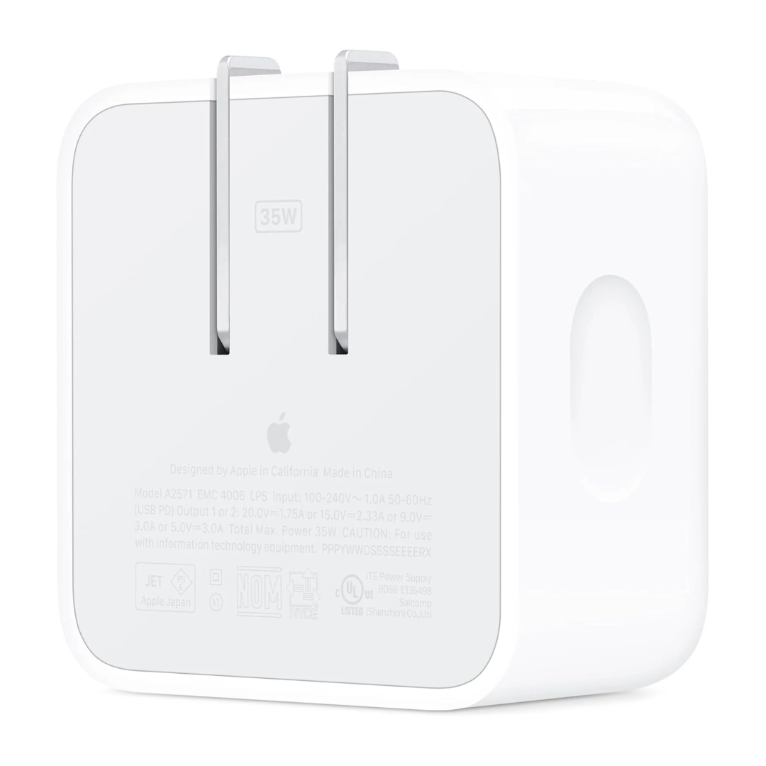 Apple 35W Dual USB-C Port Compact Power Adapter: Fast and Convenient Charging, Type C Wall Charger